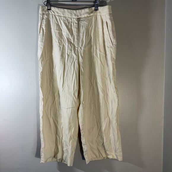 ☀️ DKNY Linen Blend Wide-Leg Cropped Trousers - Picture 1 of 6